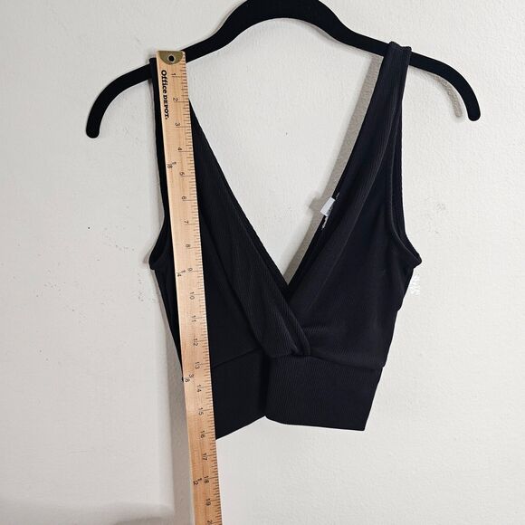Revamped Black Deep-V Front & Back Faux Wrap Knit Crop Top Small - Picture 4 of 6